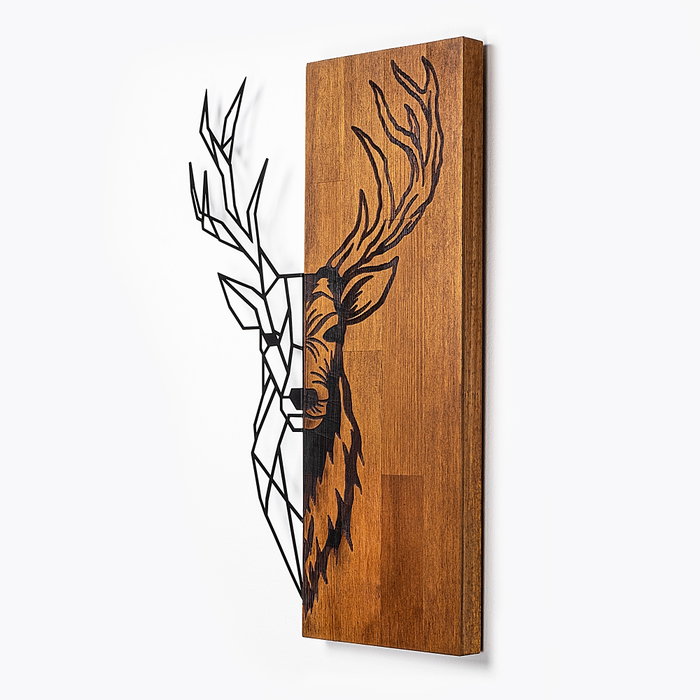 Wallity Red Deer 1 - Accesorio de Pared de Madera y Metal Nogal y Negro